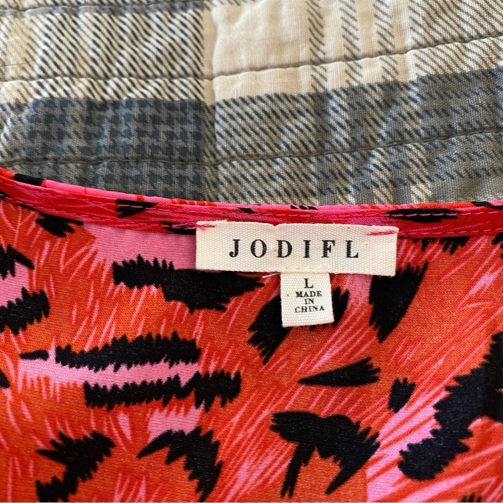 JODIFL Red Pink Leopard Print Long Sleeve Shift Dress - Picture 8 of 12